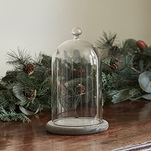Lights4fun Adorno Campana de Cristal con Base de Madera Gris de 20,5cm para Interiores