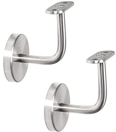 PRIOstahl Handlaufhalter Wandhalter Handlaufstütze Rohrhalter Geländerhalterung - 2 x Handlaufträger an die Wand 3-Loch Befestigung mit Abdeckrosette Flach für Vierkantrohr aus Edelstahl V2A…