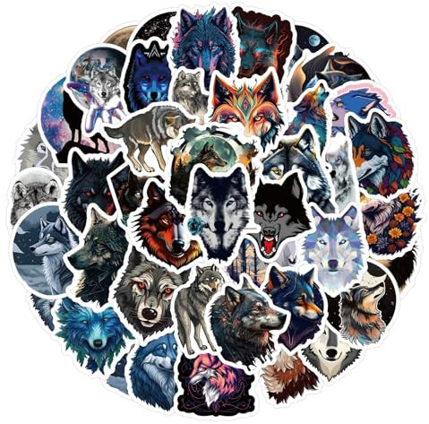 Wolf Aufkleber für Laptop(50 PCS),Geschenk für Kinder Teens Erwachsene Jungen,Vintage Wasserdichte Aufkleber für Wasserflaschen,Vinyl Stickers für Scrapbook,Skateboard,Auto