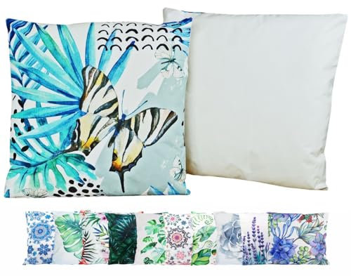 JACK XXL Outdoor Lounge Kissen 60x60cm Motiv Dekokissen inkl. Füllung Wasserfest Sitzkissen Garten Stuhl, Farbe:Schmetterling Blau