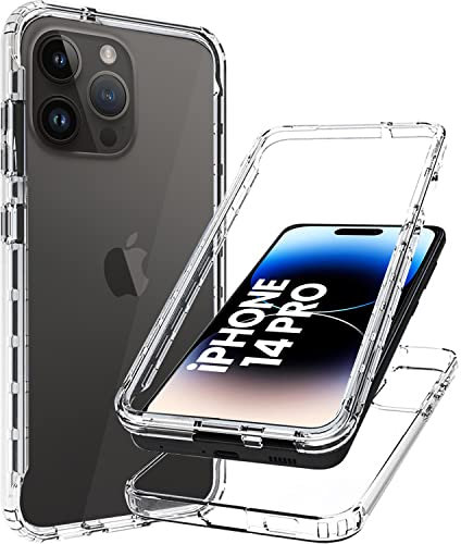 DN-Technology iPhone 14 Pro Case, 360 Degree Protection Front And Back Case 2 in 1 Hard PC Back and Soft TPU Front Clear Case Compatible with iPhone 14 Pro 6.1(Clear)