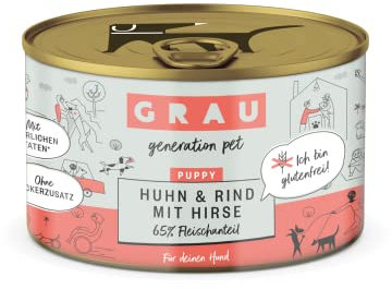 GRAU – das Original – Nassfutter für Hunde - Puppy - Huhn & Rind mit Hirse, 6er Pack (6 x 200 g), glutenfrei, für deinen Welpen