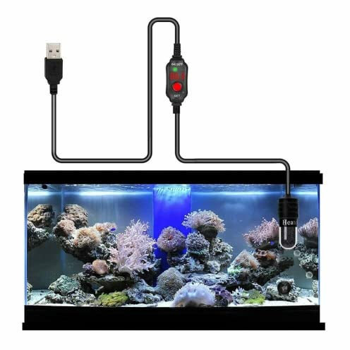 FACULX USB-betriebener 10 W Super Mini-Aquariumheizung, verstellbar, tauchfähig, Betta-Heizung, Schildkröten-Heizung mit LED-Display, Thermostat