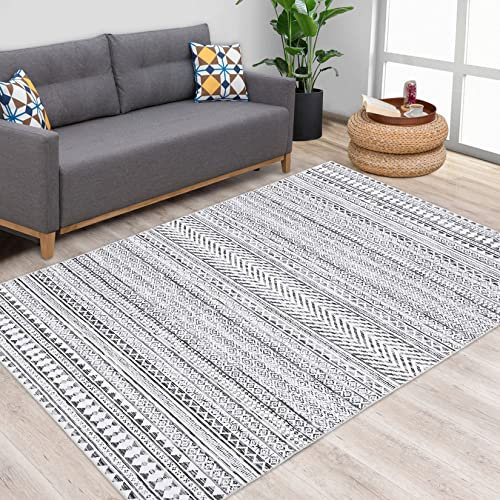 LuxFocus Maschinenwaschbarer In & Outdoor Teppich - Wasserfest, Rutschfest, Kurzflor Mit Modernem Vintage-Design für Schlafzimmer, Wohnzimmer, Esszimmer, Küche - 120 x 170 cm Grau