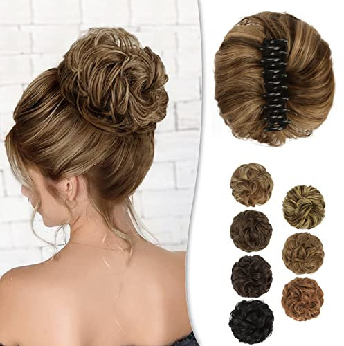 BARSDAR Krallen Clip Messy Bun Haarteil, Clip in Claw Haargummis Lockige Synthetische Haarknoten Haarverlängerung für Damen Pferdeschwanz Hochsteckfrisur Donut Chignon