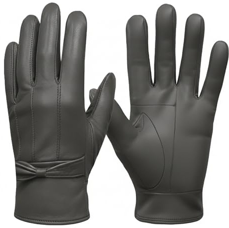 Ladies Winter Leather Driving Gloves Soft Fleece Lined (Dark Grey, S/M)