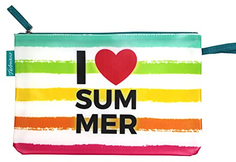 Haus und Deko Bikini Wetbag I Love Summer Weiß, wasserdichte Badetasche, Bikini Bag im Sommer Design, Nasstasche für Unterwegs, Schwimmbeutel für Urlaub, Strand, Schwimmbad