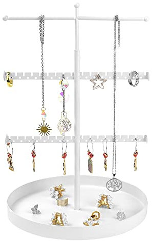 skytowards Schmuckständer Höhenverstellbar Kettenhalter Schmuckhalter Weiß Kettenständer Schmuck 3 Tier Schmuckbaum Ohrringhalter Ohrringständer Schmuckkettenhalter Schmuckkettenständer für Ketten