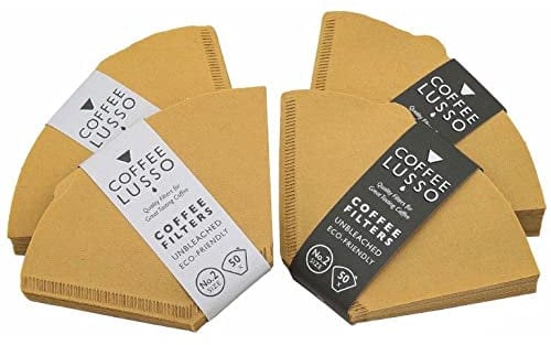 Size 2/No.2/1x2 Coffee Filter Papers by COFFEE LUSSO, Cone Shaped, Unbleached, Eco Friendly (200)