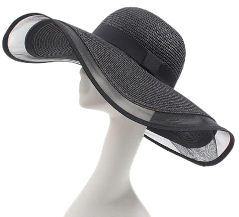 1Pcs Femmes Chapeaux de Soleil Chapeau de Paille Pliable Chapeau de Soleil Large Bord Mesh Plage Voyage Chapeau de Paille Enroulable, Chapeau de Soleil Headwear UV Protection Chapeau