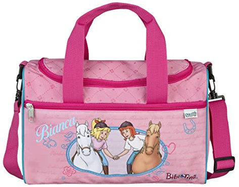 Kleine Sporttasche Mädchen mit Namen personalisiert | Motiv Bibi & Tina Pferde Freundinnen | Kleine Reisetasche Sportbeutel Kinder in rosa