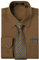 HISDERN Men's Brown Shirts Long Sleeve Smart Formal Plain Dress Shirt and Tie Set Business Casual Wedding Regular Fit L