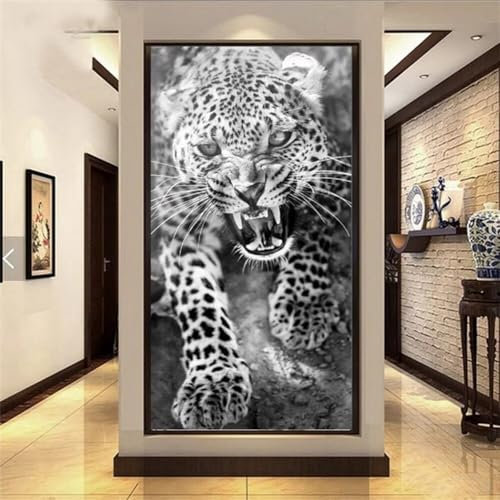 Diamond Painting Léopard noir et blanc， Broderie Diamant Peinture, DIY 5D Diamant Painting Grand Format 60x150cm Canevas Kit Complet Strass Point de Croix Tableau Perle Diamant Art Maison Decor Cadeau