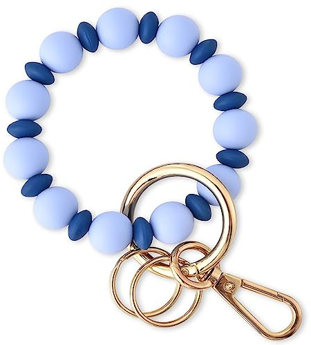 Junyuerly Wristlet Keychain Silicone Beaded Key Ring Bracelet for Women Elastic Bangle Key Chain Holder