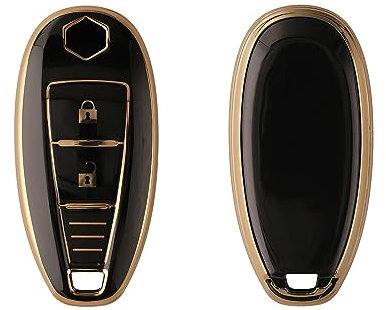 kwmobile Autoschlüssel Hülle kompatibel mit Suzuki Sport 2-Tasten Autoschlüssel Keyless Go - Schlüsselhülle Silikon Cover - Schwarz Gold
