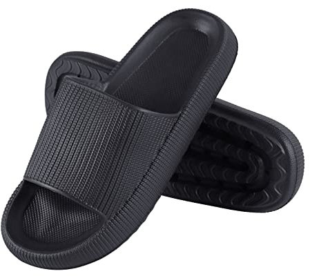 Solutra Badeschlappen Damen Herren Sommer, Rutschfeste Badelatschen Damen Cozy Slides, Wolkenschuhe Damen Weich Dicke Schlappen, Cosify Airfoot Hausschuhe für Innen und AußEn(38/39 EU,Schwarz)