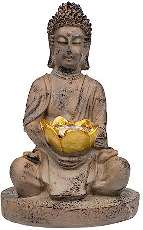 Invero Solar Buddha LED Light Statue - Garden Ornament Decorative Stone Effect Lamp - Outdoor or Indoor Décor for all Gardens, Patios, Ponds, Fountains, Hallways and more (27cm)