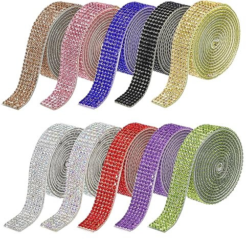 sourcing map Lot de 10 rouleaux de ruban autocollant en strass pour projets d'artisanat, gâteaux de mariage, décorations d'anniversaire, 10 couleurs