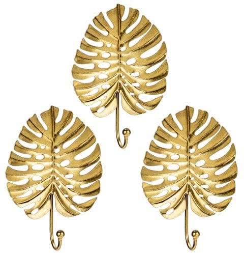 3PCS Dekorative Garderobenhaken Gold Kleiderhaken Vintage Wandhaken Garderobe in Schildkrötenblattform für Jacken, Schals, Taschen, Rucksäcke, Handtücher und Mehr, Retro Shabby Chic Landhausstil