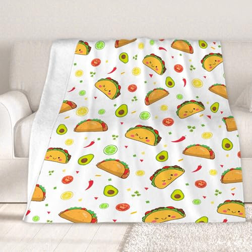 Taco-Avocado-Decke, Taco-Decke für Jungen, Mädchen, Taco-Geschenk für Taco-Liebhaber, gemütlich, weiches Flanell, leicht und warm, für Zimmer, Bett, Camping, 101,6 x 127 cm