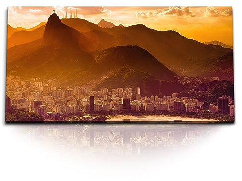 Paul Sinus Kunstdruck Bilder 120x60cm Bucht von Rio de Janeiro Brasilien Berge Sonnenuntergang