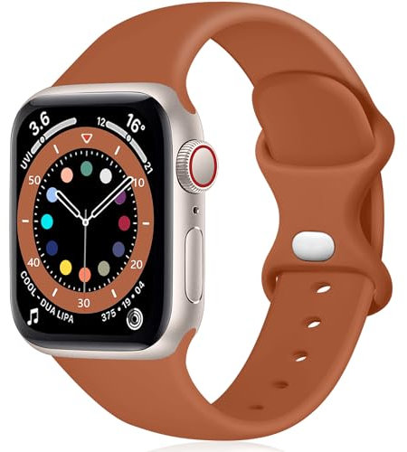 Epova Compatible con Correa Apple Watch 42mm 44mm 45mm 46mm 49mm, Mujer Hombre Silicona Pulsera para iWatch SE Series 10 9 8 7 6 5 4 3 2 1, Marrón, Pequeño