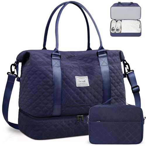 BAGAIL Reisetasche, Wochenendtasche für Damen, Übernachtung, Fitnessstudio, Tragetasche mit Nasstasche, Krankenhaus-Muttertasche für Arbeit und Lieferung, A-Gitter, Marineblau, Extra Large Set,