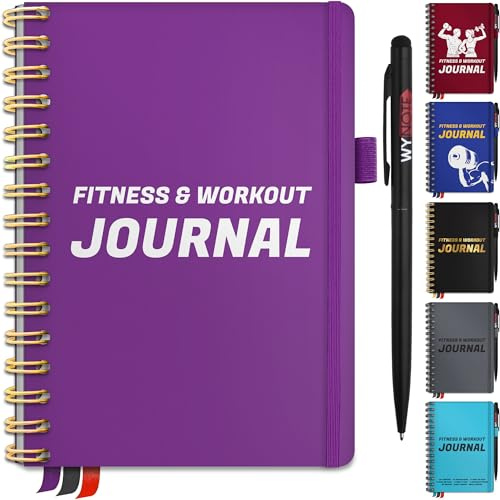 WyNote Fitness Journal Royal Purple auf 150+ Workouts + Jahreskalender + 55 Tracking-Werte - A5 Workout-Tagebuch mit Fett-Tracking - Planer mit 12 Artikeln zum Nachverfolgen + 7 Vergleichsperioden +