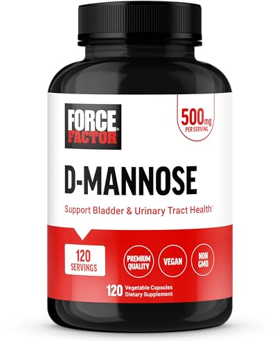 FORCE FACTOR D Mannose, D-Mannose 500mg Supplement to Support Urinary Tract Health for Women and Men, Bladder Control Supplements, Premium Quality, Vegan, Non-GMO, 120 Capsules