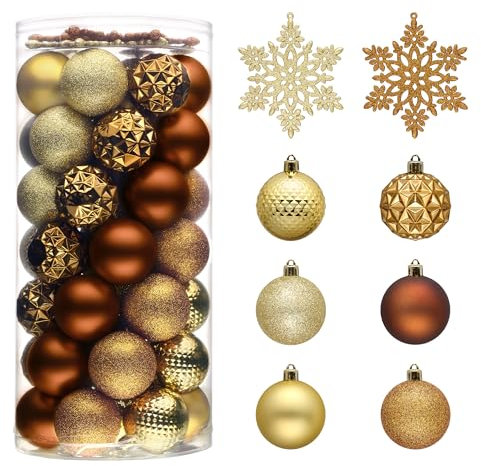 Valery Madelyn Weihnachtsbaumschmuck-Set für Valentinstag, Karneval, St. Patricks, 50 Stück, 5,9 cm, Bronze, Kupfer, Gold, bruchsicher, Weihnachtskugel, Ornamente, hängende Feiertagsparty-Dekoration