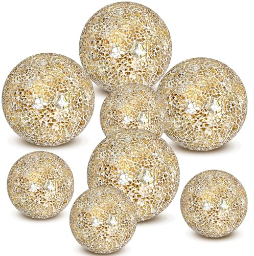Qinyoung 8 Pieces 4 Inch and 3 Inch Decorative Glass Orbs Decorative Ball for Bowls Mosaic Sphere Balls Centerpiece Balls Fillers for Vases Wedding Party Dining Room Table Decor