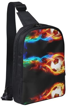 WANLON Pure Wine Red Dual Pocket Chest Bag - Perfect for Concerts, Sports, Travelling, Cycling and Hiking - Crossbody Backpack, Fire Dragon Roll Soccer, Einheitsgröße