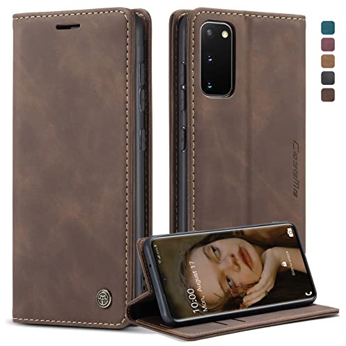 owlhold Handyhülle für Samsung Galaxy S20 5G Hülle, Premium Lederhülle Weiches Vintage-Nubukleder Faltbare Ständer Klapphülle Kartenfach Standfunktion stoßfest Schutzhülle für Samsung S20 5G -Kaffee