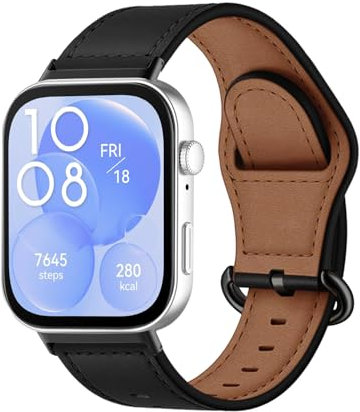 MiRowy Bracelet Montre en Cuir pour Huawei Watch Fit 4 Pro/4/3, Hommes et Femmes de Cuir Bracelet de Remplacement pour Huawei Watch Fit 4 Pro/4/3 - Noir