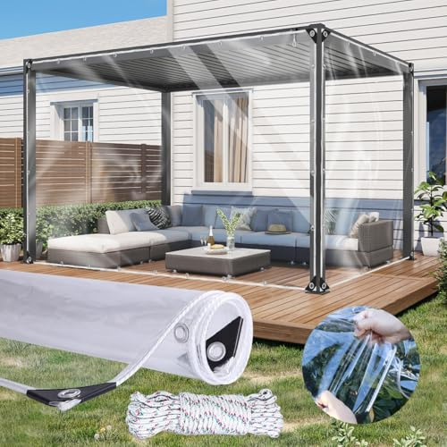 Plane Transparent mit Ösen 0,30mm Eva wasserdichte für Außenbereich 3x3.99M Abdeckplane Durchsichtig Wetterfeste Reißfest Terassenplane für Garten, Veranda, Pavillon, Gewächshaus, Balkon