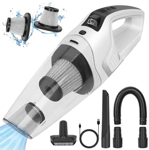 Handheld Vacuum Cleaner, Car Vacuum Cleaner Cordless with Rechargeable 12000pa, Car Hoover Cordless Powerful with 2 Filters for Car/Home/Pet (white)