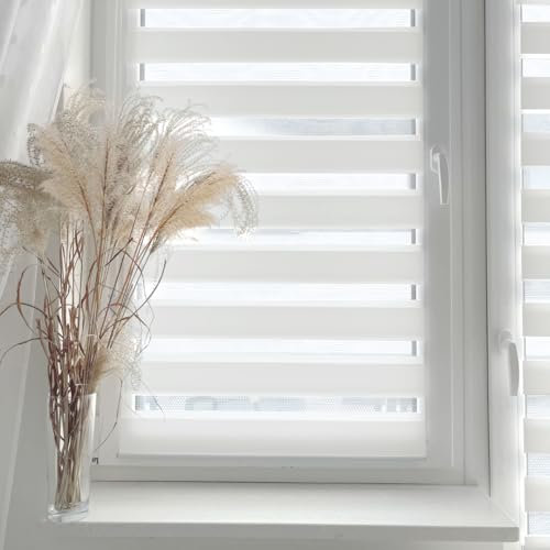 Home-Vision® DuoRollo Klemmfix, Doppelrollo ohne Bohren mit Klämmträgern, DuoRollos für Fenster und Türen (Weiß, B65cm x H130cm)