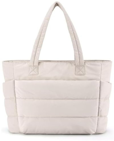 JTBDWOSK Beige, Handtasche Damen Groß Tote Bag Puffer Tasche Damen Shopper Leicht Gesteppte Umhängetasche Gross Tragetasche Arbeitstasche 15.6 Zoll Laptoptasche
