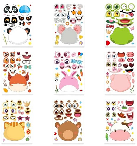 27 Stück Make-a-face Aufkleberbögen, Aufkleber Kinder Sticker Set, DIY Gesichtsaufkleber mit Tier, Selbstklebend Bastelset für Mädchen Jungen, Gastgeschenk, Basteln