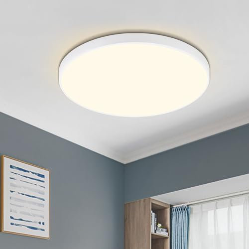cupgow LED Deckenlampe Weiß Küche - Deckenleuchte Rund Flach Ø21cm Schlafzimmerlampe 12W 3000K Badlampe IP44 Wasserfest Modern Flurlampe für Badezimmer Küche Schlafzimmer Balkon Keller Büro