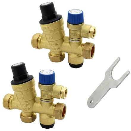 2 x Inlet Control Multibloc Valve Group, 22mm, 3-6 Bar, with PRV Service Key (Two Pack)