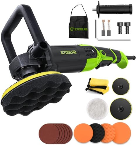 ETOOLAB Upgrade Auto Poliermaschine [2025 Verbessert] 1300W, 7 Variable Geschwindigkeit, 22 tlg, Poliermaschine Set mit 152/178mm Polierpad, für Auto Boot KFZ