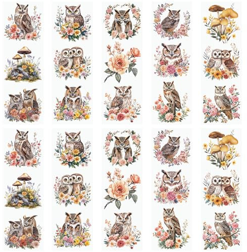 WANDIC 10 Blatt Eulen-Aufkleber zum Aufreiben, Blumengirlande, Aufkleber, Pilz-Aufkleber, Möbel-Aufkleber für Heimdekoration, 10 x 30 cm