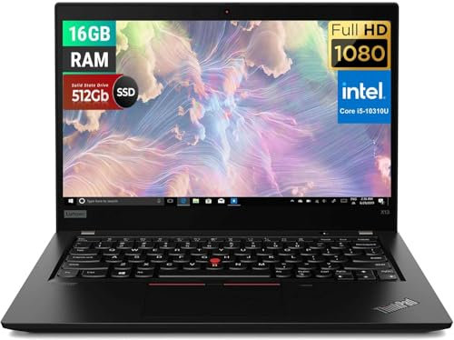 Lenovo ThinkPad X13 Gen 1 Laptop, 13.3-Inch FHD, Intel Core i5-10310U, 16GB RAM, 512GB SSD, US Keyboard, Win10 Pro(Renewed)