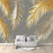 Feuilles De Palmier Dorées Papier peint intissé 400x280 cm Or Gris Tissu non tissé Tableaux Muraux Tapisserie Photo Décoration Murale Salon Chambre