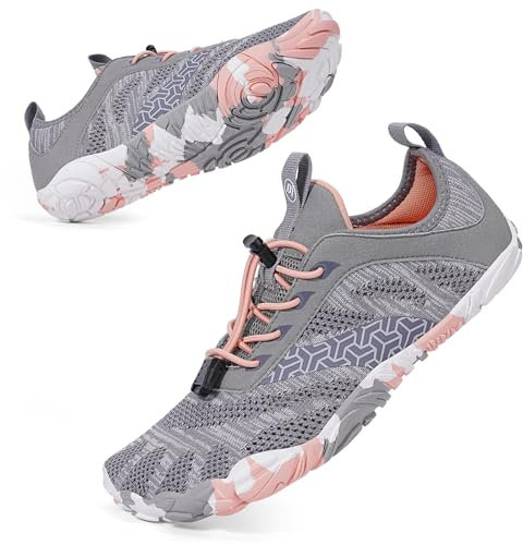 BibHoly Chaussures pieds nus pour homme et femme - Légères et respirantes - Antidérapantes - Chaussures de fitness pour la salle de sport et les activités de plein air, A03 gris rose, 37 EU