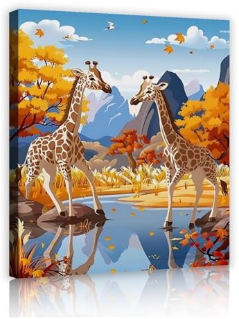 SHENGPOSTER Giraffe Cartoon Leinwand Malerei und Drucke Gelb Ahorn Wald Wandkunst für Schlafzimmer Kinderzimmer Jugendzimmer Wand Home Decoration 20x25cm Innenrahmen