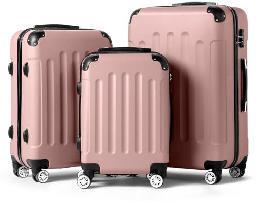 Karl home Suitcase Set of 3, ABS Hard Shell Cabin Luggage with Lock & 4 Wheels, Lightweight Durable Carry on Hand Suitcase - 20/24/28, Rose Gold