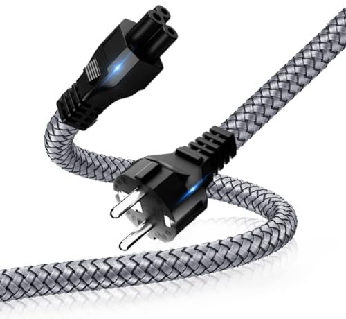 Netzkabel Stromkabel 1m 3-polig Kleeblatt Micky Maus Laptop Kabel Mit VDE Zertifiziert Nylon-Geflecht Universale Netzteil-Kabel für Dell HP Lenovo Asus Acer Laptop Ladegerät TV Drucker Projektor