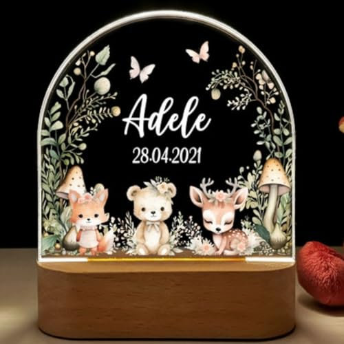 Fallover Veilleuse Bébé Personnalisé Prénom & Date, Idée Cadeau Original Bapteme & Noël, Déco Chambre Enfant, Lampe Style 23